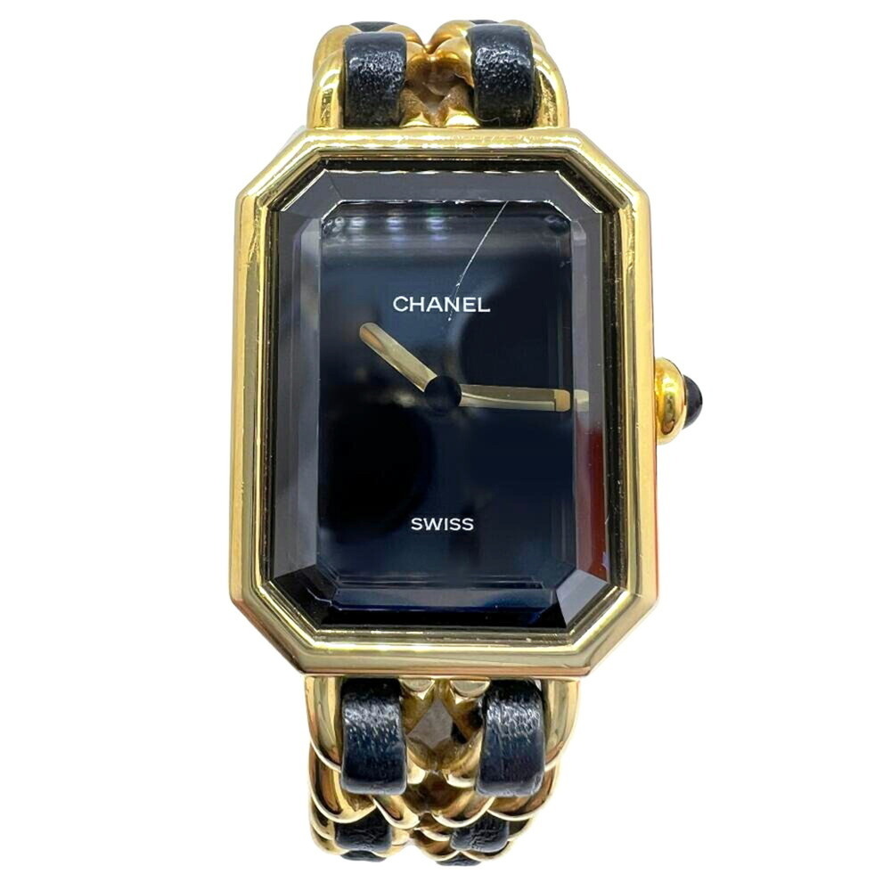 CHANEL Premiere Quartz Black Dial XS24538 L Women's Watch Yellow Gold
